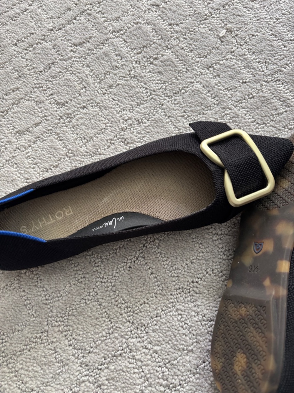 Rothy’s The Emblem Point II Black Flat with Gold Buckle - Picture 7 of 11